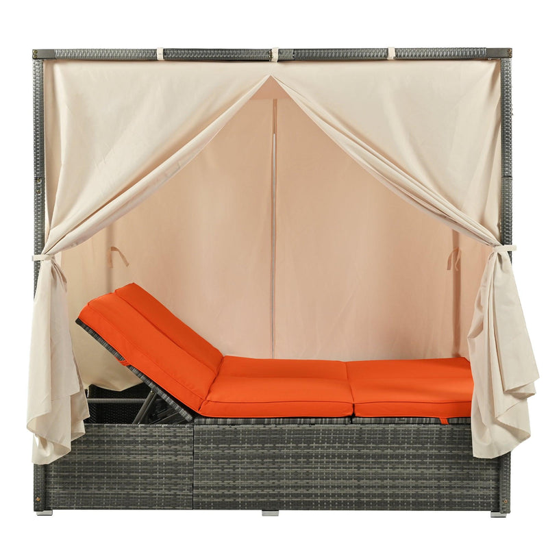 Adjustable Sun Bed With Beige Curtain and Orange Cushion - Urban Living Furniture (Los Angeles, CA)