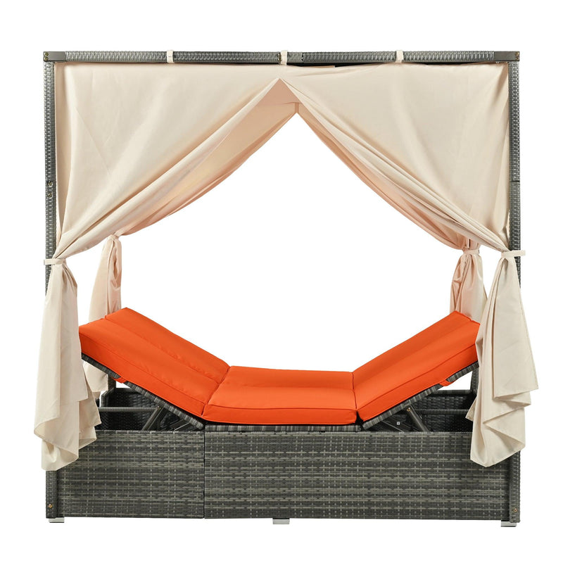 Adjustable Sun Bed With Beige Curtain and Orange Cushion - Urban Living Furniture (Los Angeles, CA)