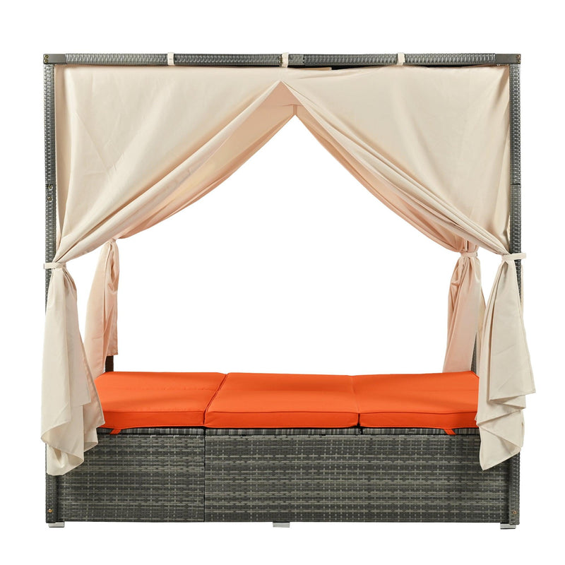 Adjustable Sun Bed With Beige Curtain and Orange Cushion - Urban Living Furniture (Los Angeles, CA)