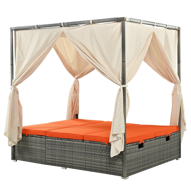 Adjustable Sun Bed With Beige Curtain and Orange Cushion - Urban Living Furniture (Los Angeles, CA)