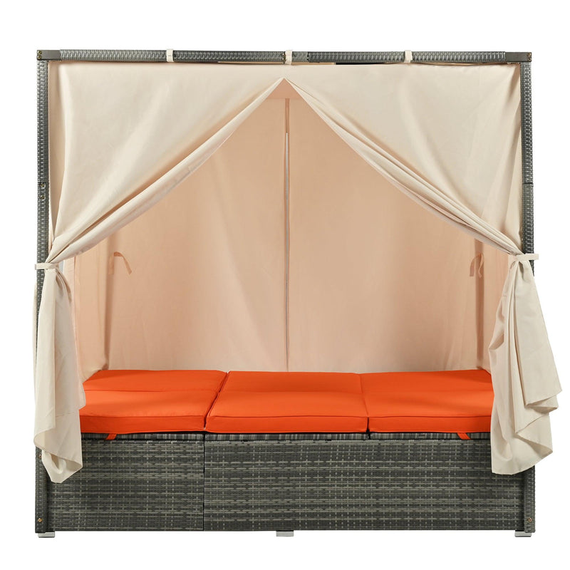 Adjustable Sun Bed With Beige Curtain and Orange Cushion - Urban Living Furniture (Los Angeles, CA)