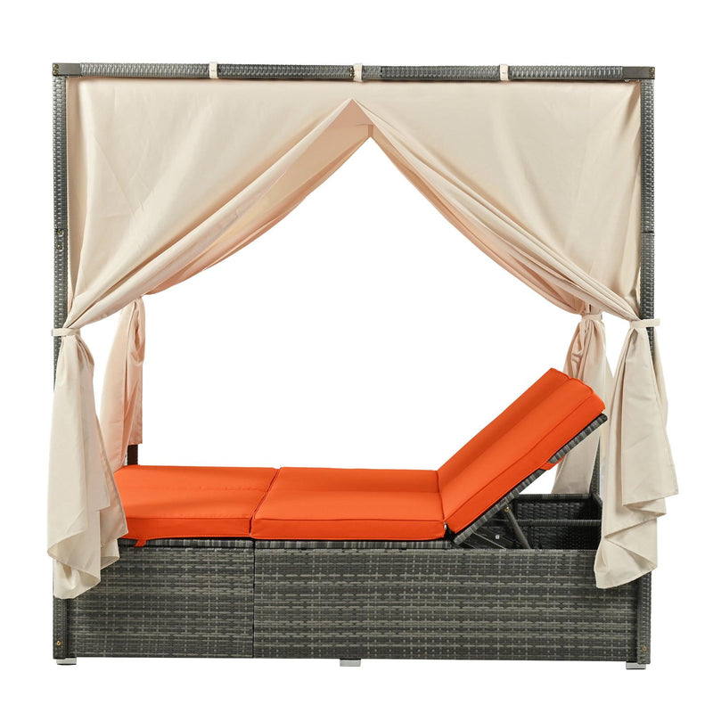 Adjustable Sun Bed With Beige Curtain and Orange Cushion - Urban Living Furniture (Los Angeles, CA)