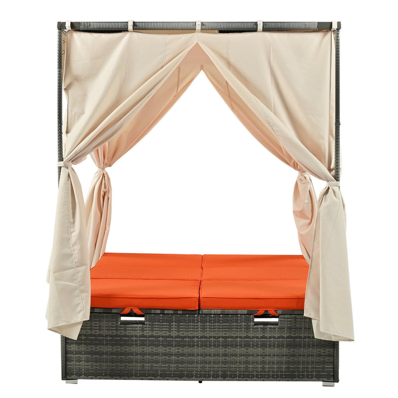 Adjustable Sun Bed With Beige Curtain and Orange Cushion - Urban Living Furniture (Los Angeles, CA)