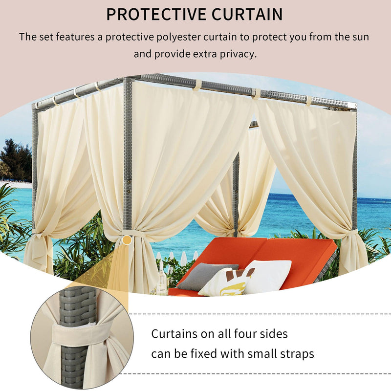 Adjustable Sun Bed With Beige Curtain and Orange Cushion - Urban Living Furniture (Los Angeles, CA)