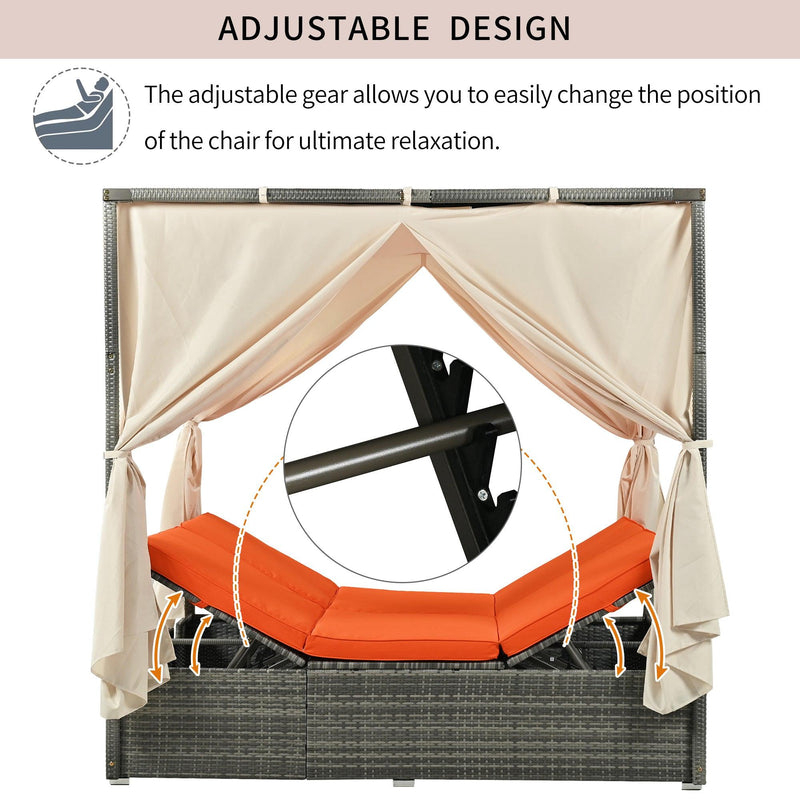 Adjustable Sun Bed With Beige Curtain and Orange Cushion - Urban Living Furniture (Los Angeles, CA)