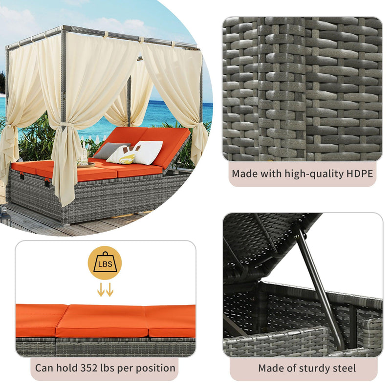 Adjustable Sun Bed With Beige Curtain and Orange Cushion - Urban Living Furniture (Los Angeles, CA)