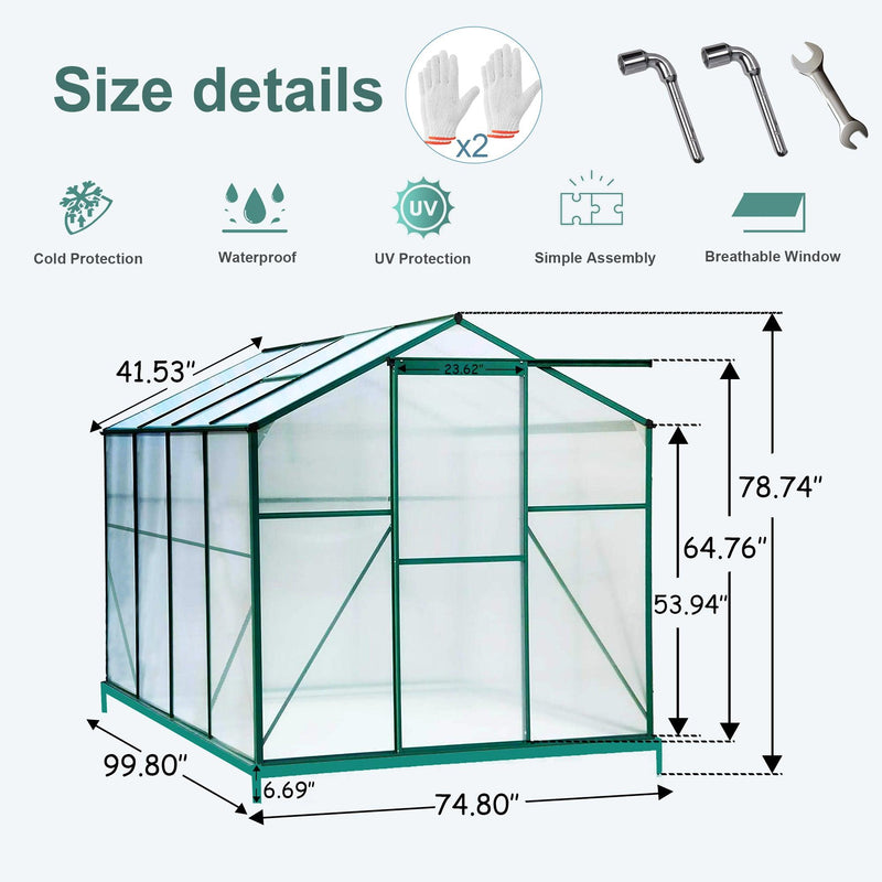 6ft x 8ft Aluminum Alloy Frame Outdoor Greenhouse