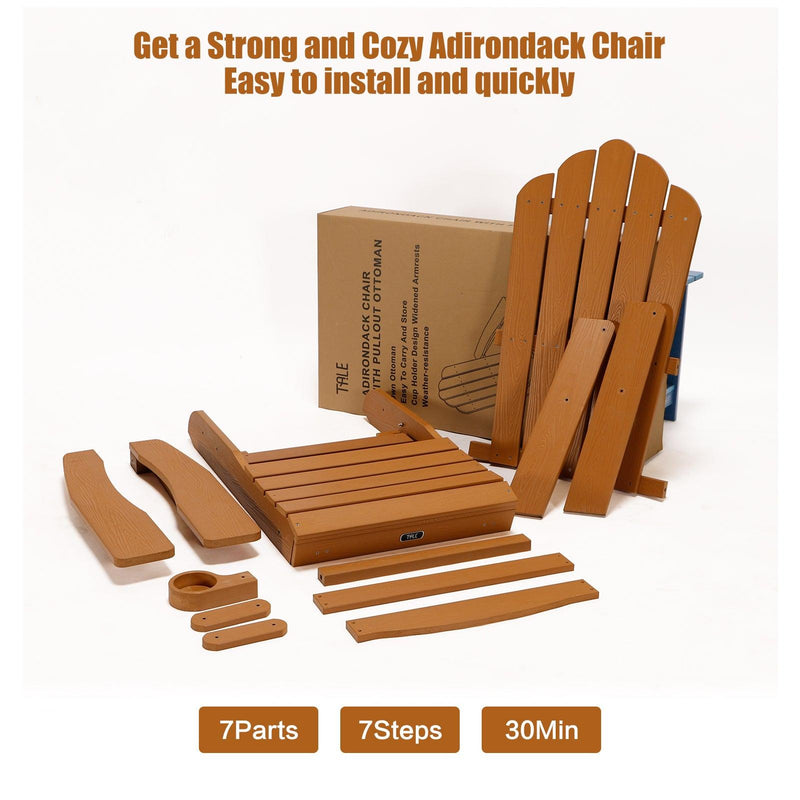 Folding Outdoor Poly Lumber Adirondack Chair with Pullout Ottoman and Cup Holder - Brown - Urban Living Furniture (Los Angeles, CA)