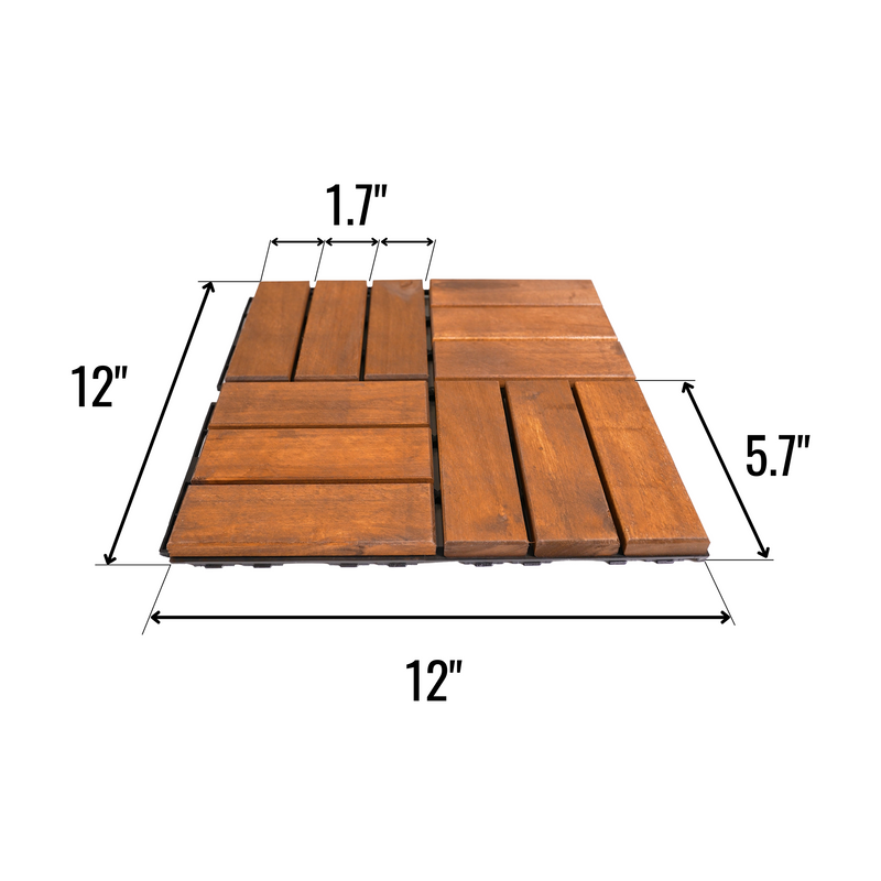 10 PCS Outdoor Square Brown Acacia Hardwood 12" x 12" Interlocking Deck Tiles Checker Pattern - Urban Living Furniture (Los Angeles, CA)