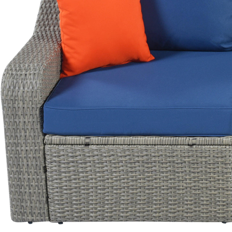 3PCS Outdoor Patio Rattan Wicker Sofa with Ottomansm Blue Cushions, and Lifted Top Coffee Table - Urban Living Furniture (Los Angeles, CA)