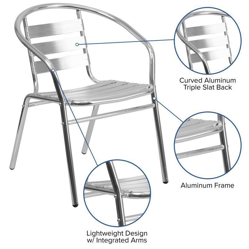 Lila Commercial Aluminum Indoor-Outdoor Restaurant Stack Chair with Triple Slat Back and Arms - Urban Living Furniture (Los Angeles, CA)