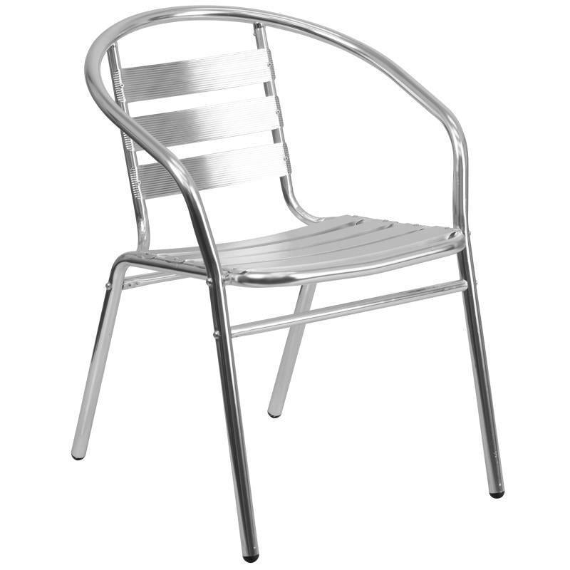 Lila Commercial Aluminum Indoor-Outdoor Restaurant Stack Chair with Triple Slat Back and Arms - Urban Living Furniture (Los Angeles, CA)