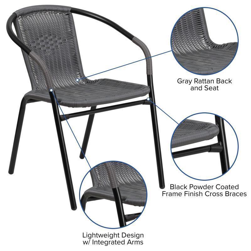 Lila 2 Pack Gray Rattan Indoor-Outdoor Restaurant Stack Chair - Urban Living Furniture (Los Angeles, CA)