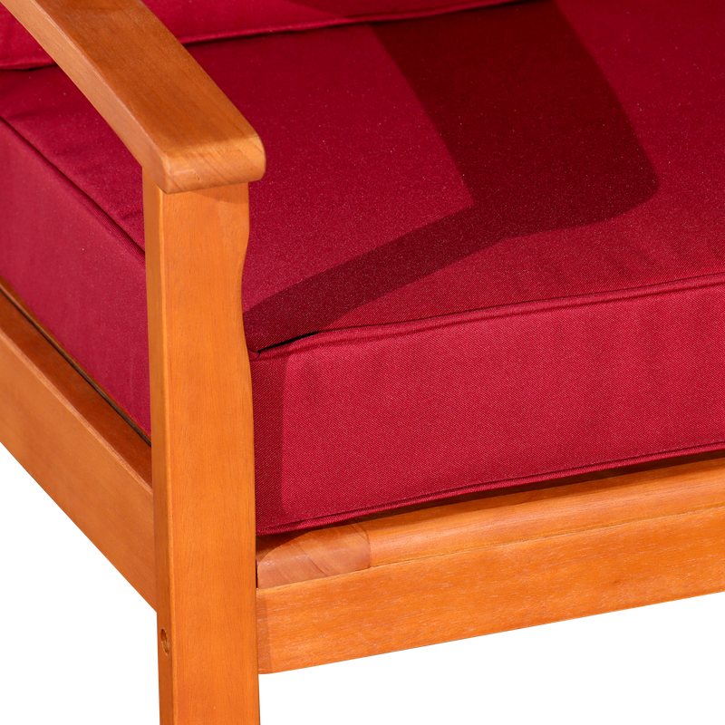 Deep Seat Eucalyptus Chair -  Natural Oil Finish -  Burgundy Cushions