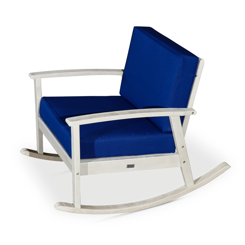Eucalyptus Rocking Chair with Cushions -  Driftwood Gray Finish -  Navy Cushions