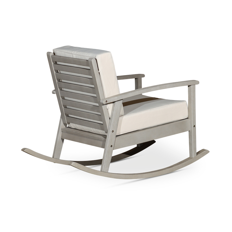 Eucalyptus Rocking Chair with Cushions -  Driftwood Gray Finish -  Navy Cushions