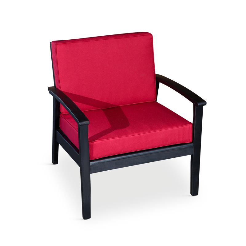 Deep Seat Eucalyptus Chair -  Espresso Finish -  Burgundy Cushions