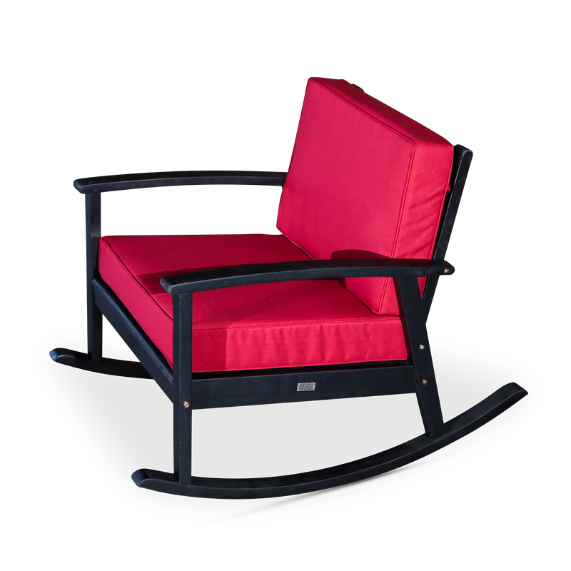 Eucalyptus Rocking Chair with Cushions -  Espresso Finish -  Burgundy Cushions