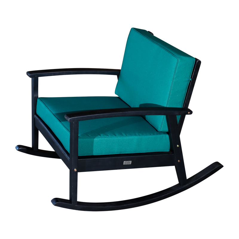 Eucalyptus Rocking Chair with Cushions -  Espresso Finish -  Dark Green Cushions