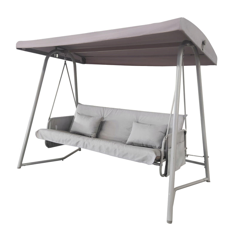 Outdoor Patio 3 Seater Metal Swing Chair Bed with Cushion and Adjustable Canopy - Champagne Color - Urban Living Furniture (Los Angeles, CA)