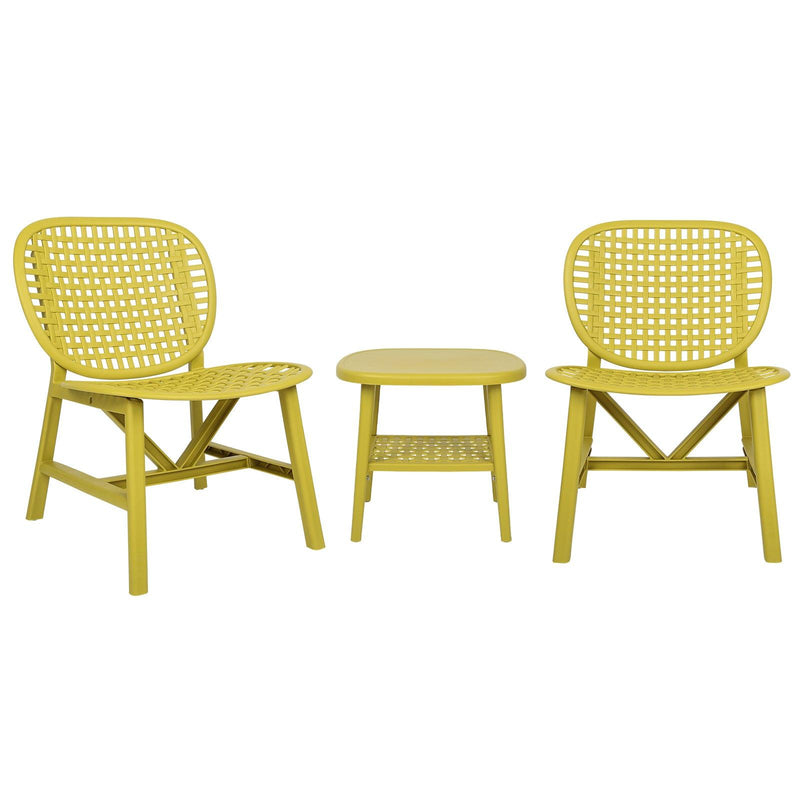 3 PCS Hollow Design Retro Outdoor Patio Tea Table and Chair Set - Yellow