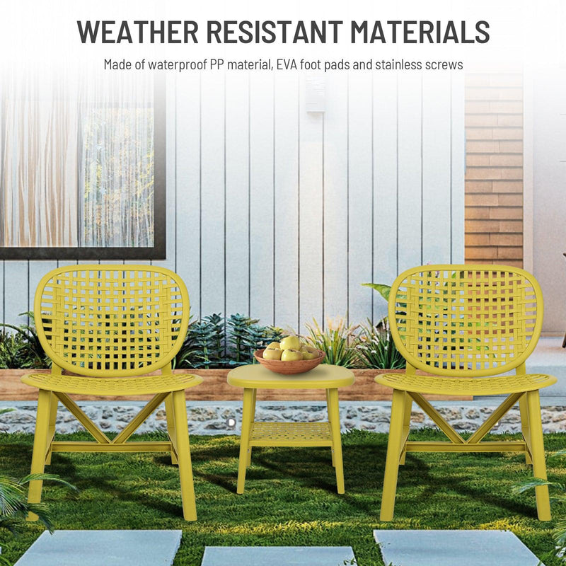 3 PCS Hollow Design Retro Outdoor Patio Tea Table and Chair Set - Yellow - Urban Living Furniture (Los Angeles, CA)