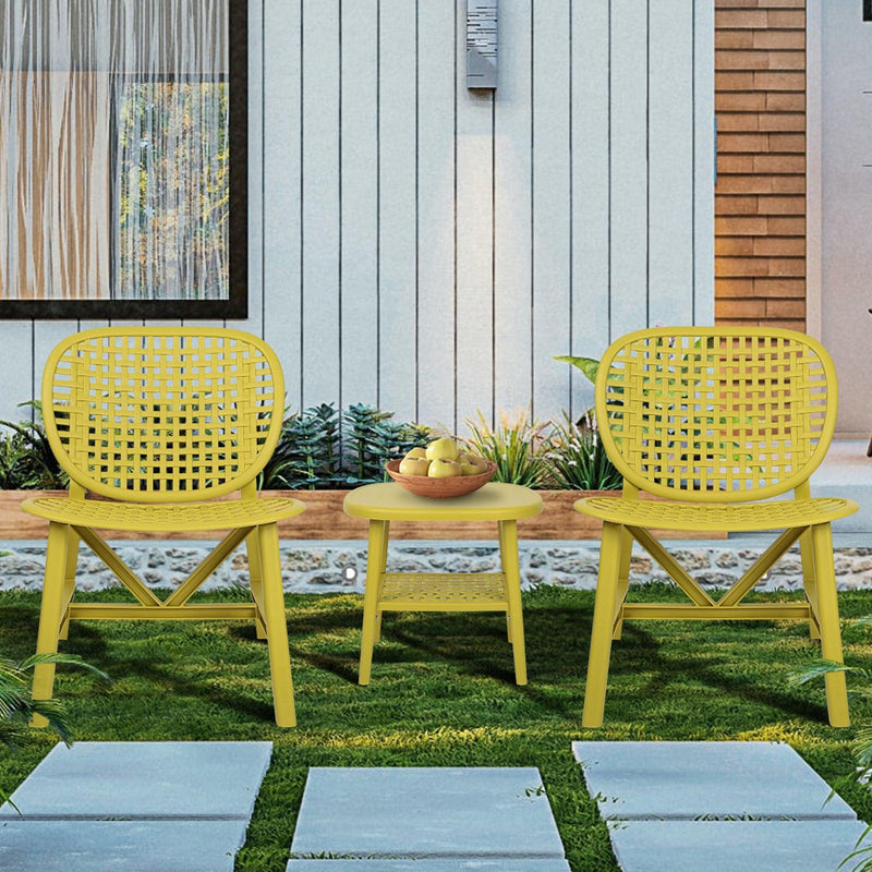 3 PCS Hollow Design Retro Outdoor Patio Tea Table and Chair Set - Yellow - Urban Living Furniture (Los Angeles, CA)