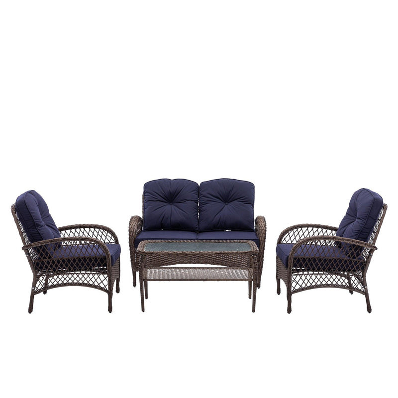 4 PCS Outdoor FurnitureModern Wicker Rattan Seating Set with Navy Cushion - Urban Living Furniture (Los Angeles, CA)