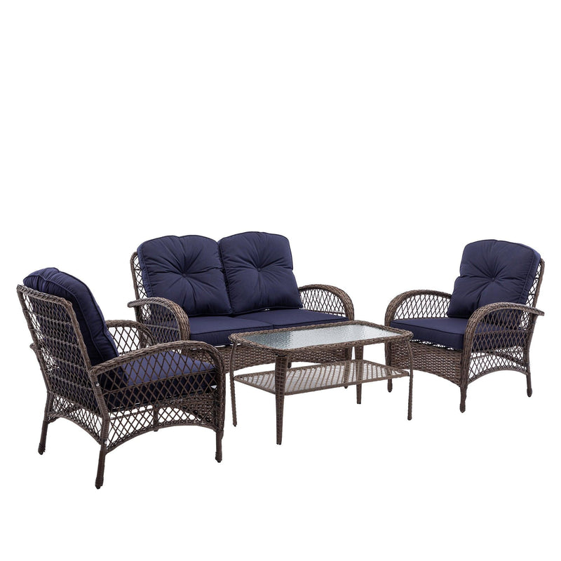 4 PCS Outdoor FurnitureModern Wicker Rattan Seating Set with Navy Cushion - Urban Living Furniture (Los Angeles, CA)