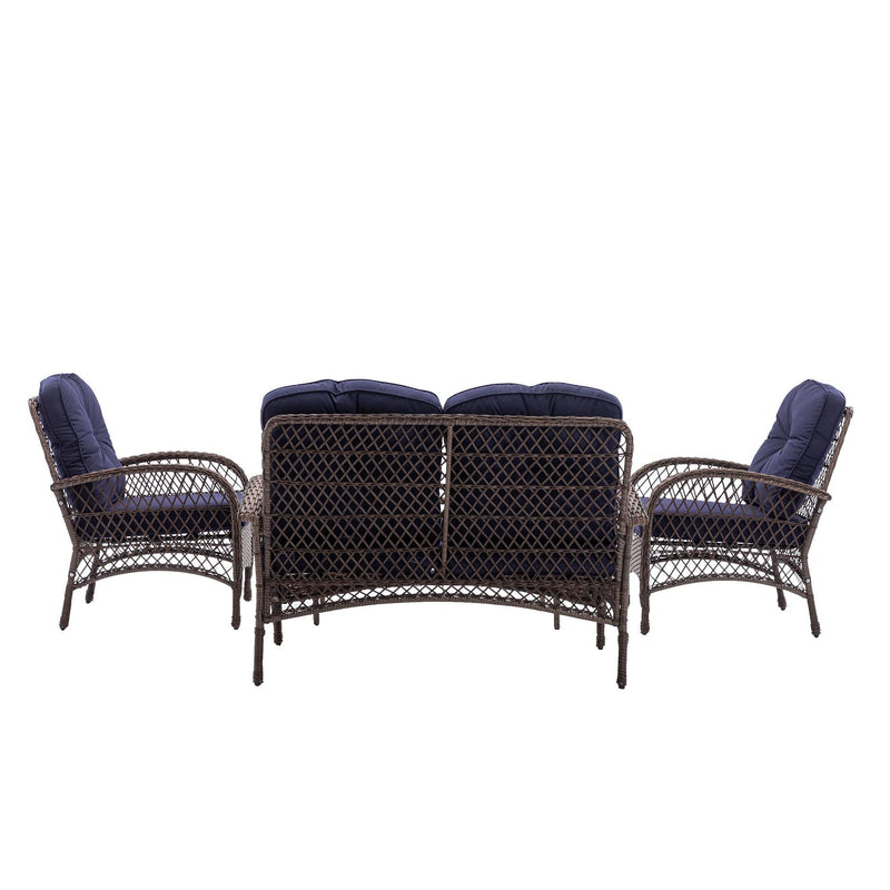 4 PCS Outdoor FurnitureModern Wicker Rattan Seating Set with Navy Cushion - Urban Living Furniture (Los Angeles, CA)