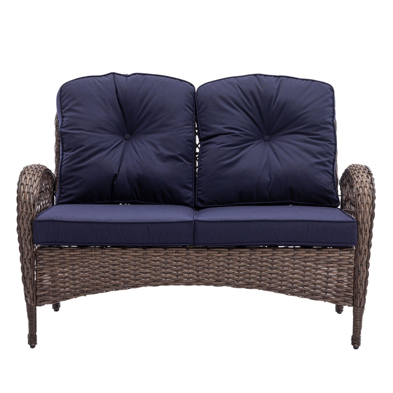 4 PCS Outdoor FurnitureModern Wicker Rattan Seating Set with Navy Cushion