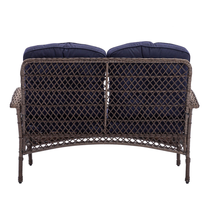 4 PCS Outdoor FurnitureModern Wicker Rattan Seating Set with Navy Cushion