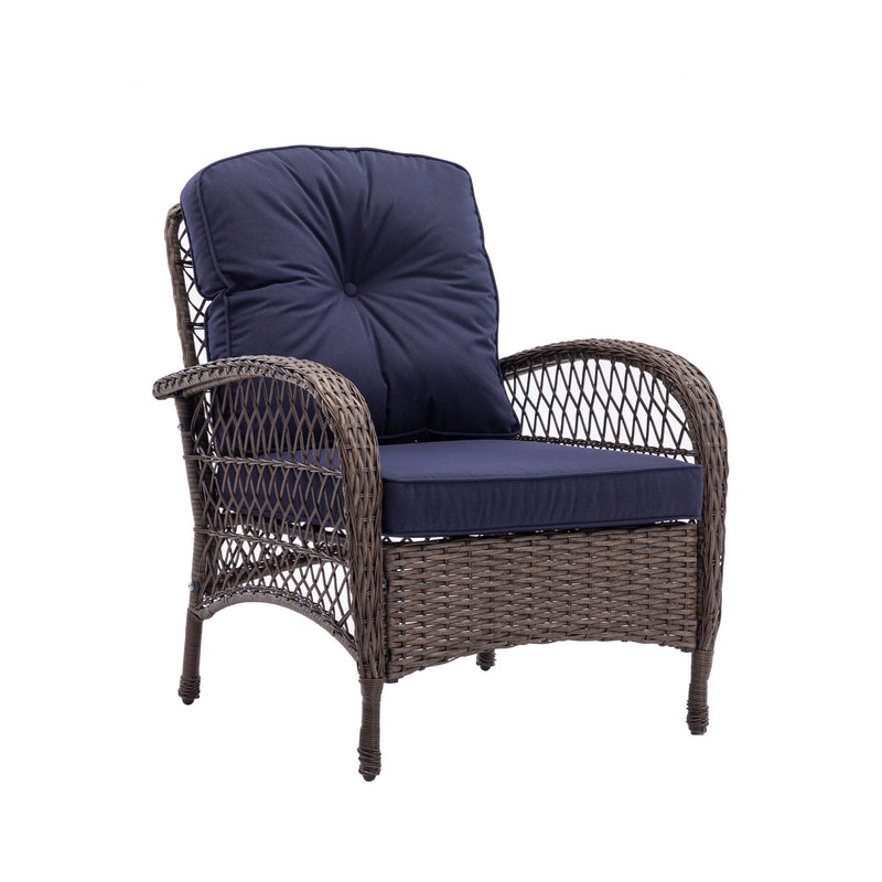 4 PCS Outdoor FurnitureModern Wicker Rattan Seating Set with Navy Cushion