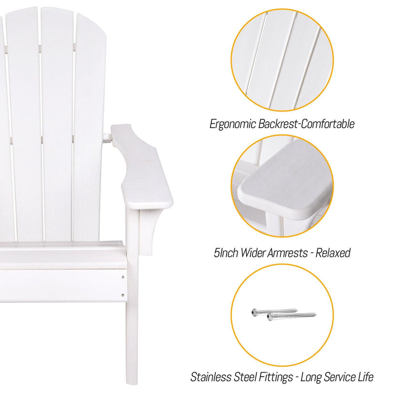 Outdoor Patio Sunlight Resistant HDPE Adirondack Chair - White