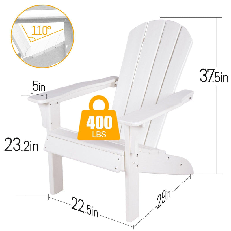 Outdoor Patio Sunlight Resistant HDPE Adirondack Chair - White