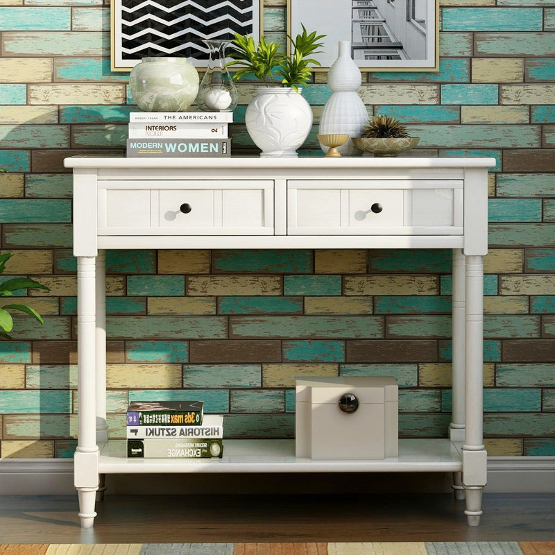 Daisy Series Console Table Traditional Design with Two Drawers and Bottom Shelf (Ivory White) - Urban Living Furniture (Los Angeles, CA)