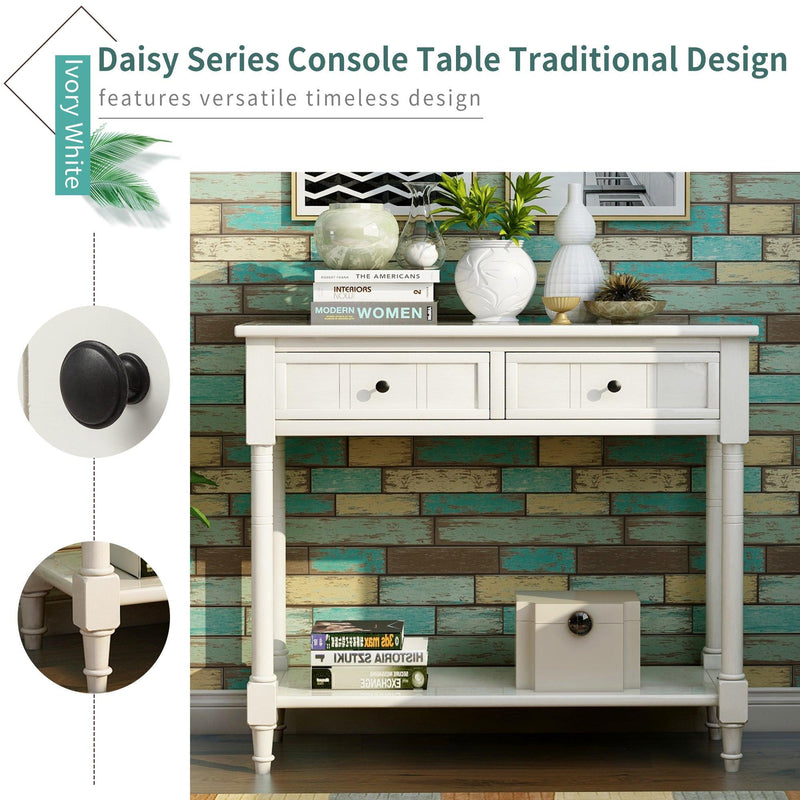 Daisy Series Console Table Traditional Design with Two Drawers and Bottom Shelf (Ivory White) - Urban Living Furniture (Los Angeles, CA)