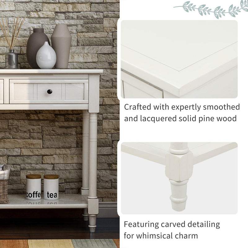 Daisy Series Console Table Traditional Design with Two Drawers and Bottom Shelf (Ivory White) - Urban Living Furniture (Los Angeles, CA)