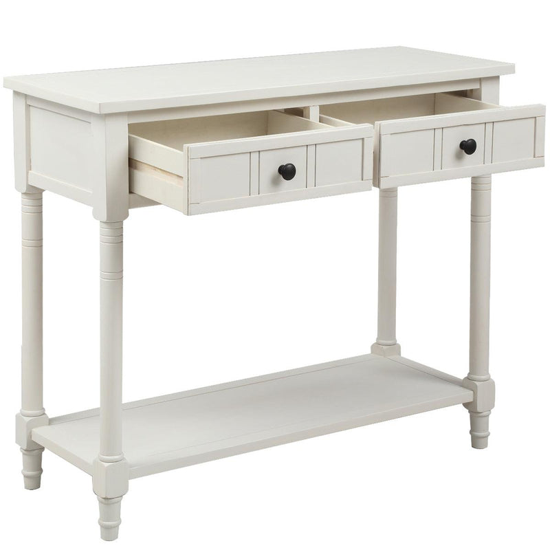 Daisy Series Console Table Traditional Design with Two Drawers and Bottom Shelf (Ivory White) - Urban Living Furniture (Los Angeles, CA)