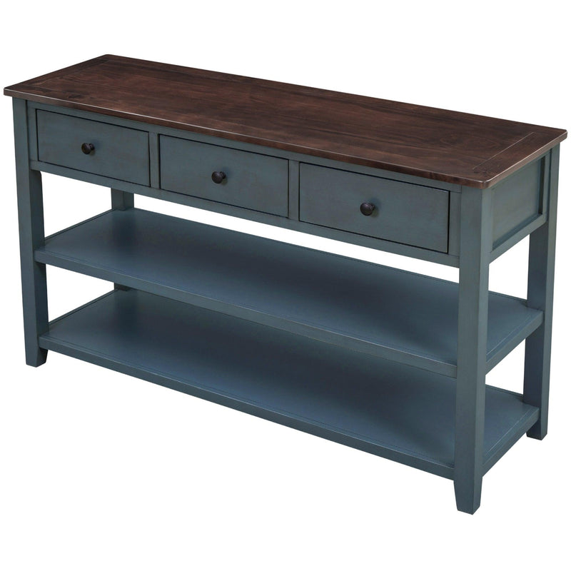 Retro Design Console Table with Two Open Shelves, Pine Solid Wood Frame and Legs for Living Room (Navy) - Urban Living Furniture (Los Angeles, CA)