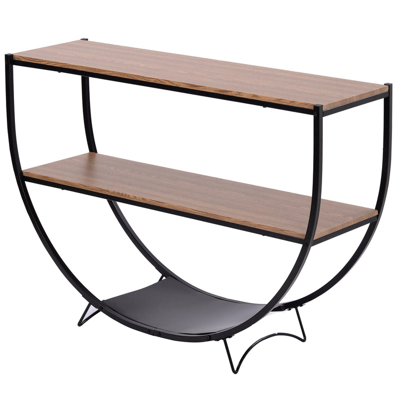 Rustic Industrial Design Demilune Shape Textured Metal Distressed Wood Console Table (Brown) - Urban Living Furniture (Los Angeles, CA)