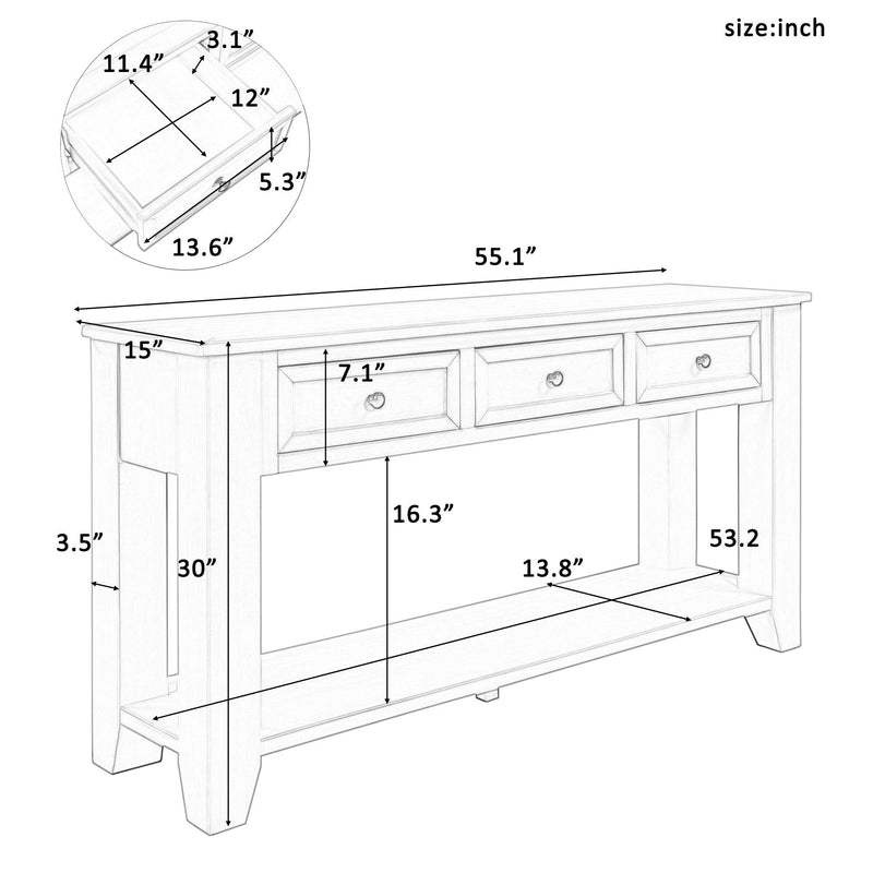 55''Modern Console Table Sofa Table for Living Room with 3 Drawers and 1 Shelf (As Same As WF288520AAB) - Urban Living Furniture (Los Angeles, CA)