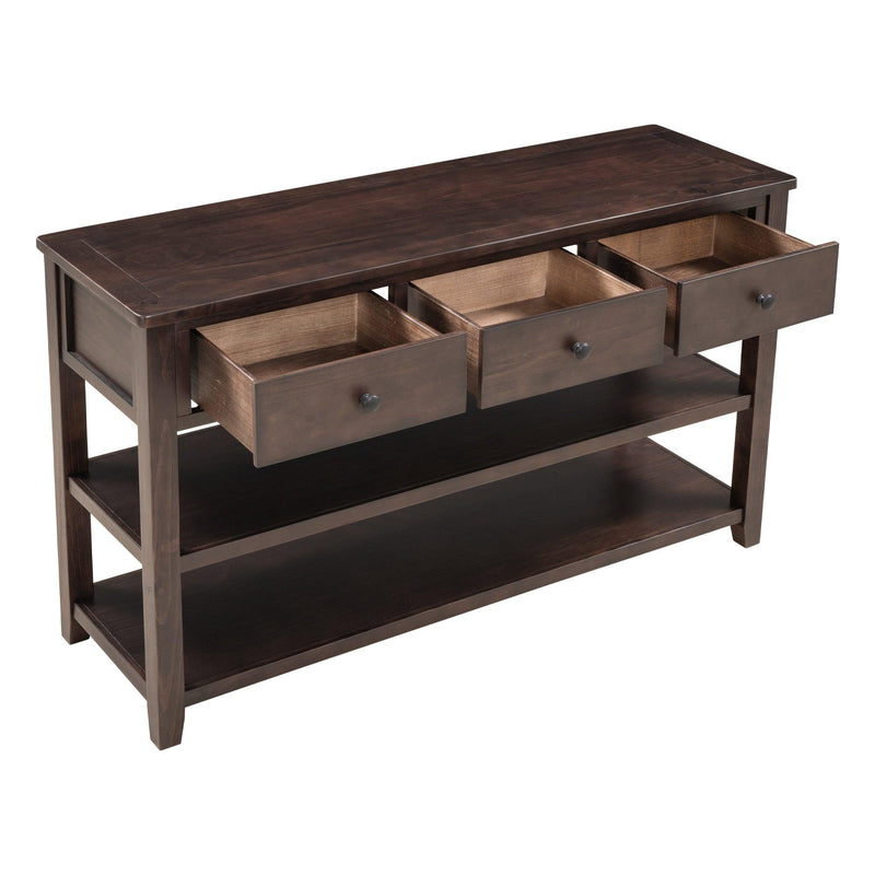 Retro Design Console Table with Two Open Shelves, Pine Solid Wood Frame and Legs for Living Room (Espresso) - Urban Living Furniture (Los Angeles, CA)