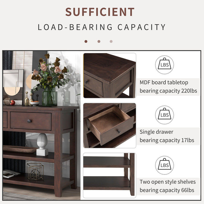 Retro Design Console Table with Two Open Shelves, Pine Solid Wood Frame and Legs for Living Room (Espresso) - Urban Living Furniture (Los Angeles, CA)