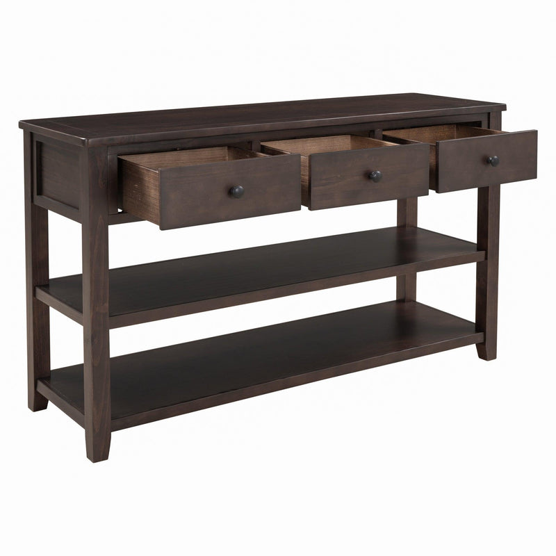 Retro Design Console Table with Two Open Shelves, Pine Solid Wood Frame and Legs for Living Room (Espresso) - Urban Living Furniture (Los Angeles, CA)