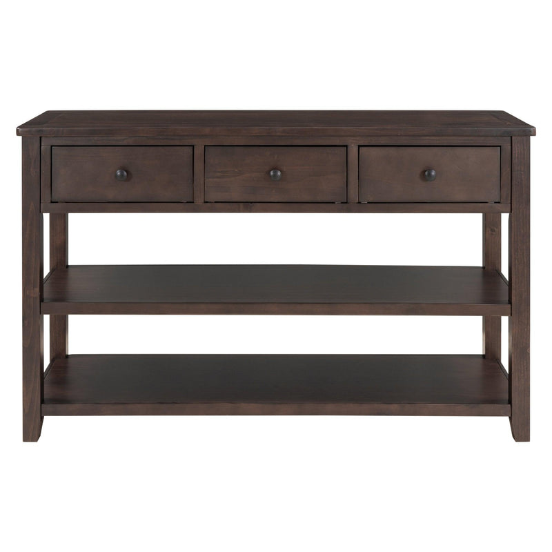 Retro Design Console Table with Two Open Shelves, Pine Solid Wood Frame and Legs for Living Room (Espresso) - Urban Living Furniture (Los Angeles, CA)