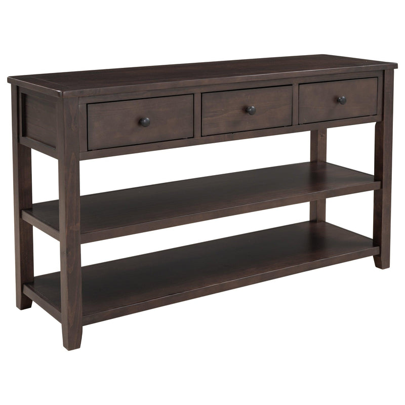 Retro Design Console Table with Two Open Shelves, Pine Solid Wood Frame and Legs for Living Room (Espresso) - Urban Living Furniture (Los Angeles, CA)