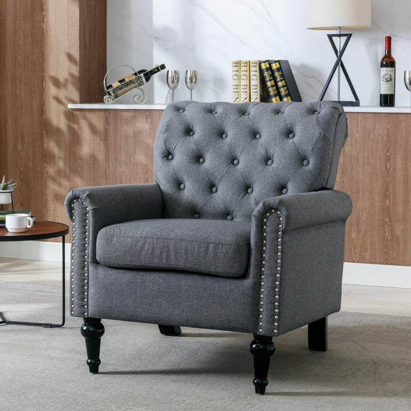 Accent Chairs for Bedroom, MidcenturyModern Accent Arm Chair for Living Room, Linen Fabric Comfy Reading Chair, Tufted Comfortable Sofa Chair, Upholstered Single Sofa, Dark Grey - Urban Living Furniture (Los Angeles, CA)