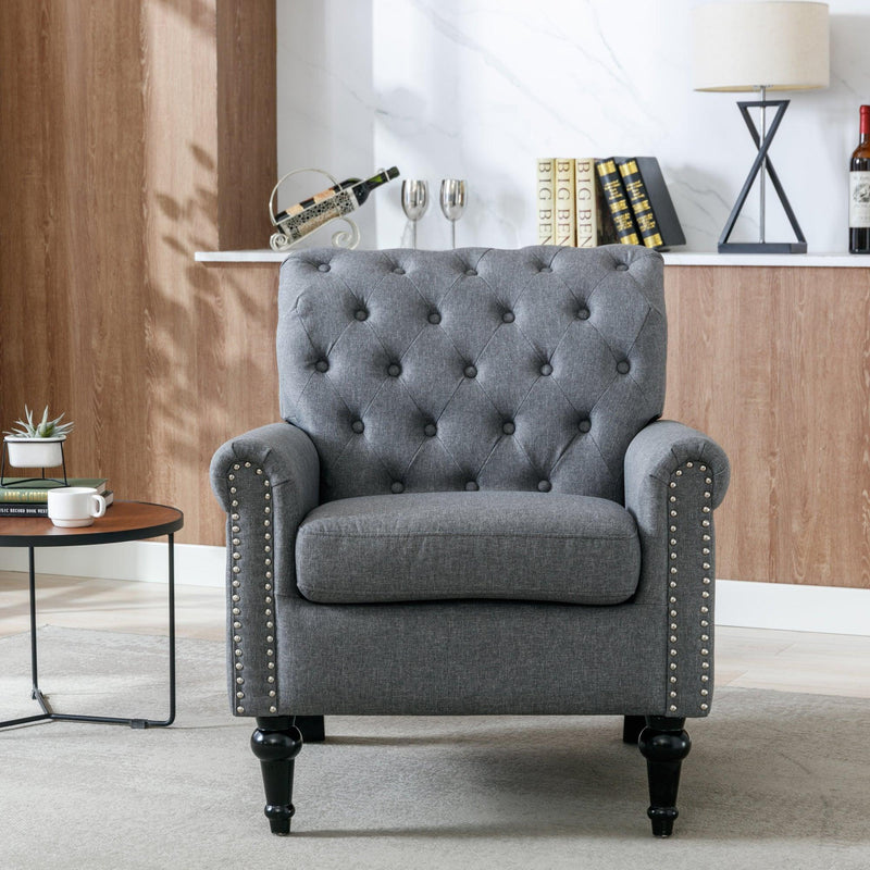 Accent Chairs for Bedroom, MidcenturyModern Accent Arm Chair for Living Room, Linen Fabric Comfy Reading Chair, Tufted Comfortable Sofa Chair, Upholstered Single Sofa, Dark Grey - Urban Living Furniture (Los Angeles, CA)