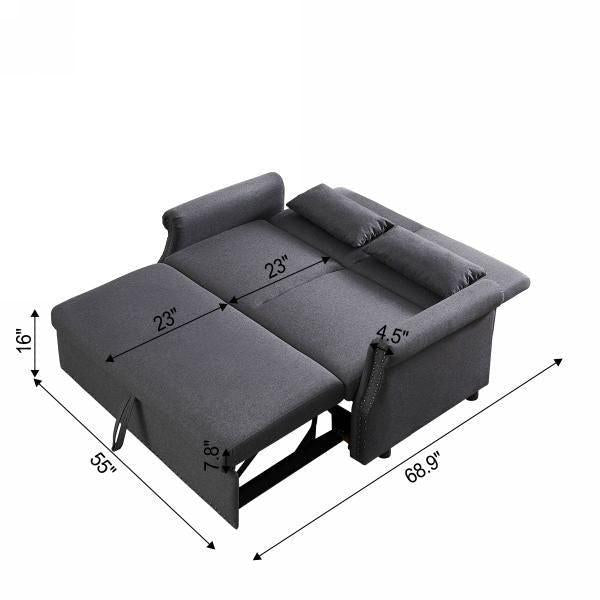 55" Pull Out Sleep Sofa Bed 2 Seater Loveseats Sofa Couch with Adjustable Backrest and Lumbar Pillows for Apartment Office Living Room